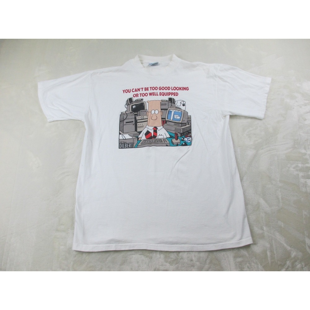 VINTAGE Dilbert Shirt Mens Extra Large White Too Good Looking Scott Adams 90s*‎